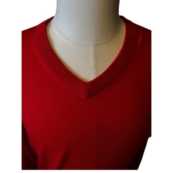 Turnbury Merino Wool Men's Long Sleeve Sweater Red V-Neck Medium Holiday - Picture 2 of 7